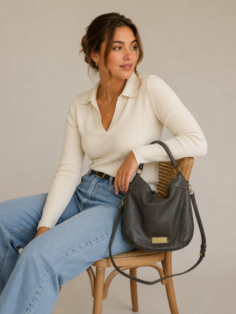 Marc Jacobs Washed Up Billy Crossbody Tote Bag Gray Lambskin Leather Y2K